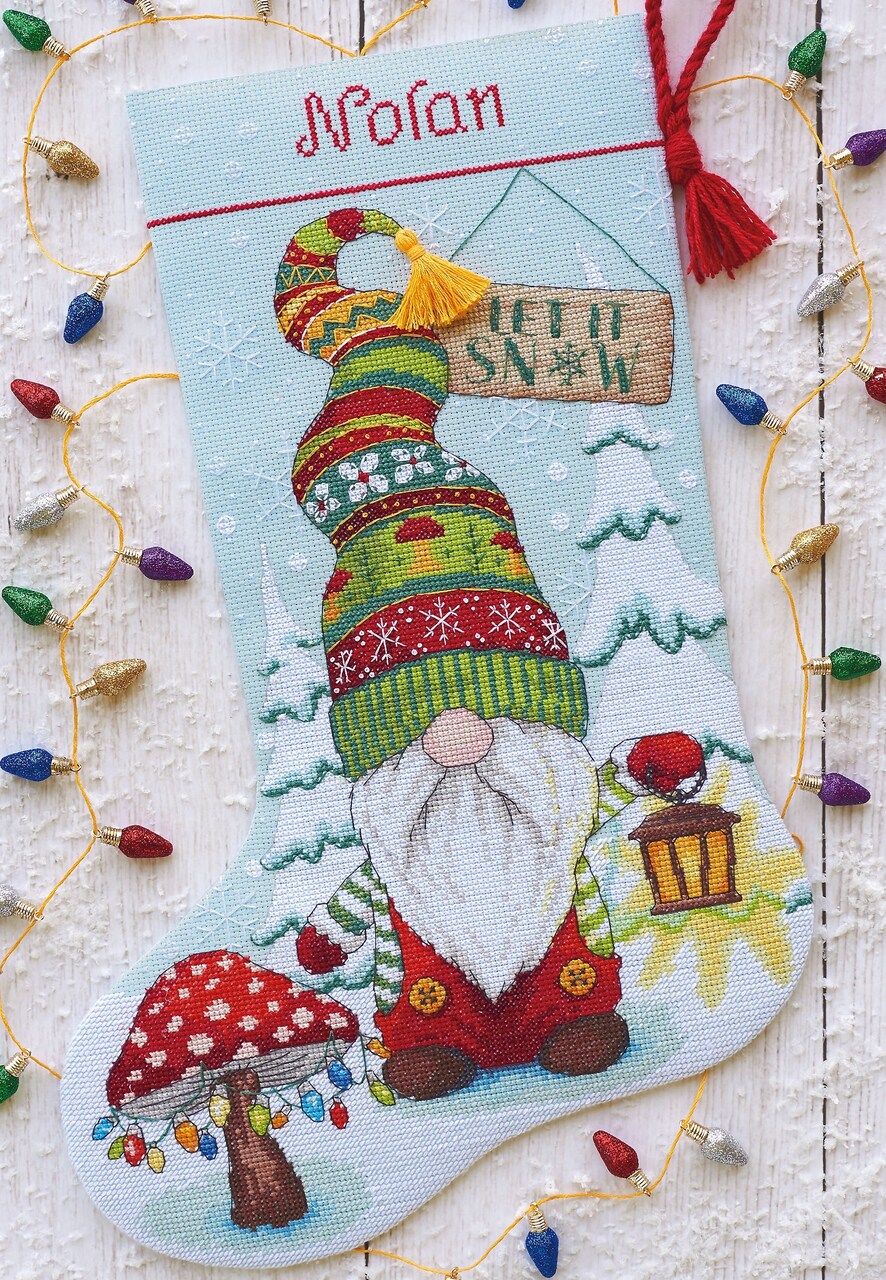 DIY Dimensions Gnome Winter Christmas Counted Cross Stitch Stocking Kit 09000